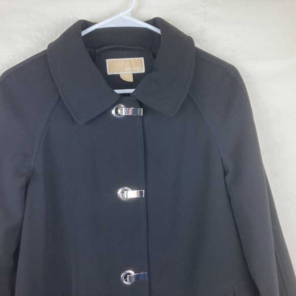 Michael Kors Womens XS Trench Coat Jacket Black Silver Clasp Buttons Pockets Des - Picture 2 of 7